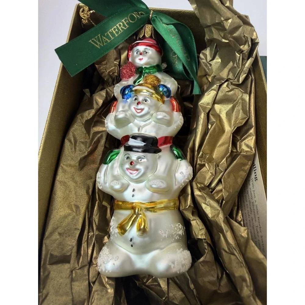 Waterford Blown Glass Holiday Heirlooms Three‎ Snowmen Christmas Ornament